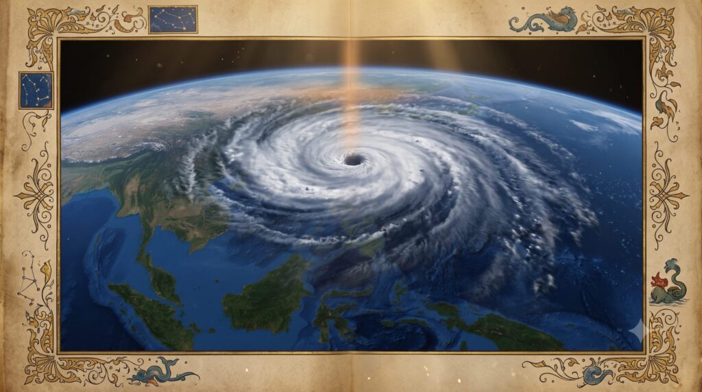 Satellite view of gargantuan Typhoon Bavi wind field.
