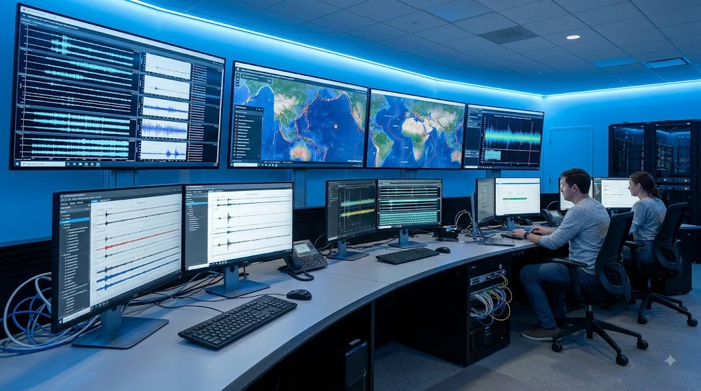 Seismological station tracking global fault line earthquakes