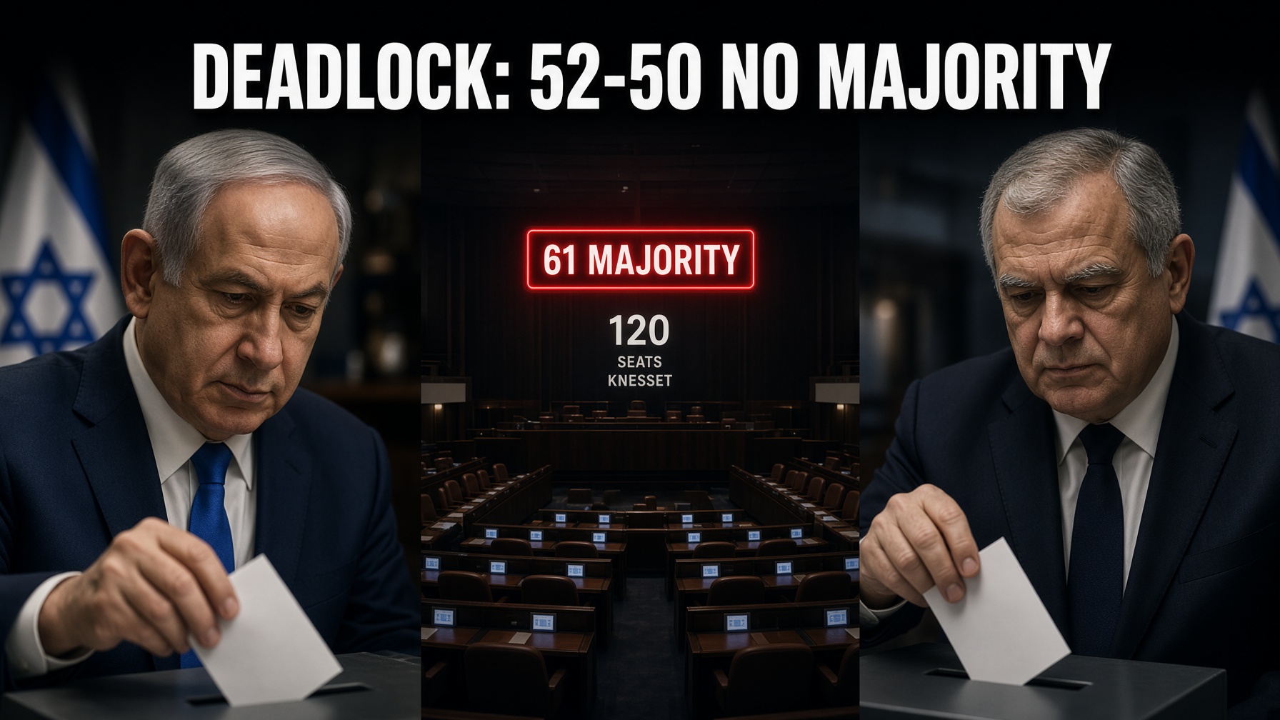 Netanyahu Eisenkot deadlock no majority 52-50 exit polls