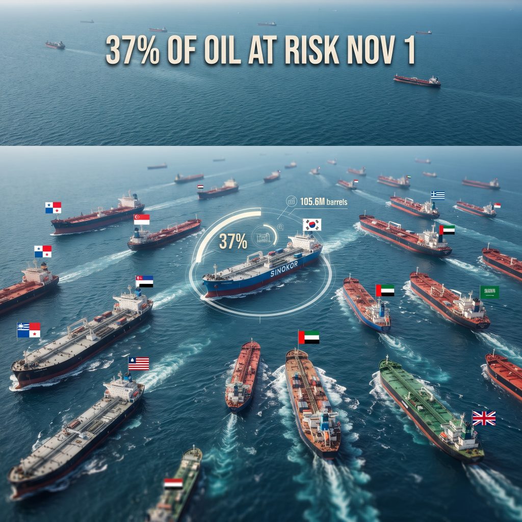 Sinokor fleet Hormuz 37 percent oil at risk November 1 deadline 