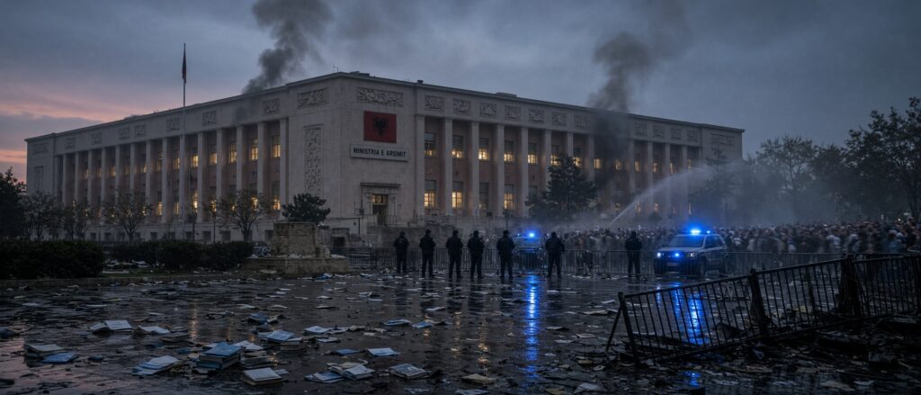 youth protests lawlessness Europe Albania Education Ministry fire October 2026